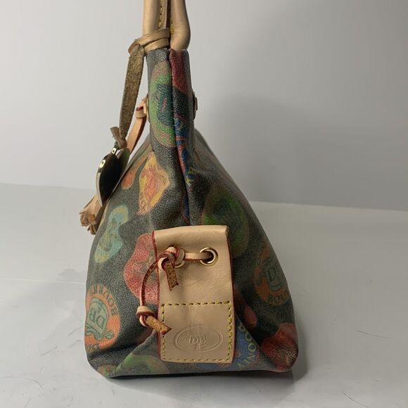 Dooney & Bourke brown coated canvas medallion leather trim satchel bag - Picture 7 of 10